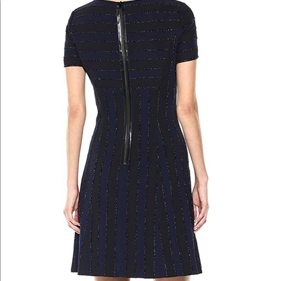 Tahari Sparkle Metallic Stripe Fit Flare Dress 4 - Picture 4 of 7